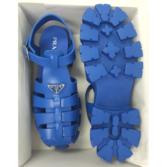 Prada Men's Monolith Rubber Soft Cage Fisherman Sandals Blue Size 12 / US 13 - Picture 4 of 6